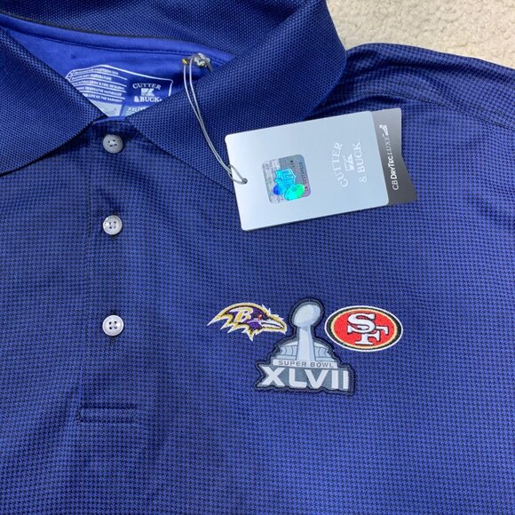 NWT CUTTER & BUCK RAVENS/49ERS SUPER BOWL XLVII BLUE POLO GOLF SHIRT XXL - Picture 2 of 9